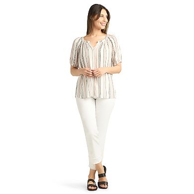 Women's AB Studio Button Front Elbow Sleeve Top