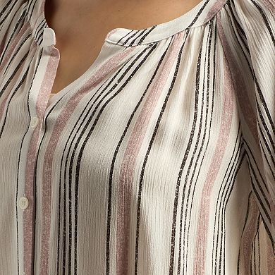 Women's AB Studio Button Front Elbow Sleeve Top