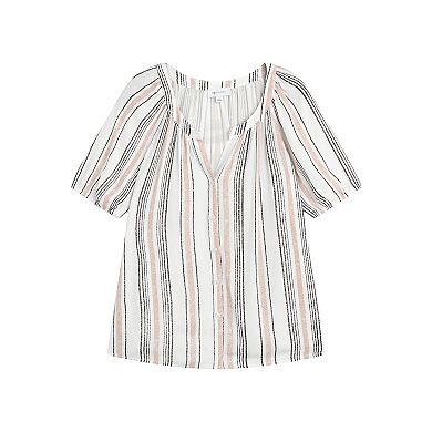 Women's AB Studio Button Front Elbow Sleeve Top