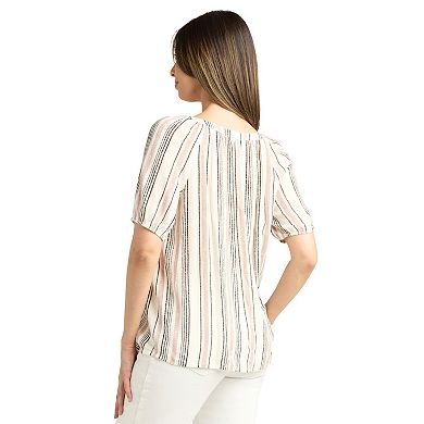 Women's AB Studio Button Front Elbow Sleeve Top