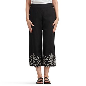 Women's AB Studio Pull On Straight Leg Pants With Embroidered Hem