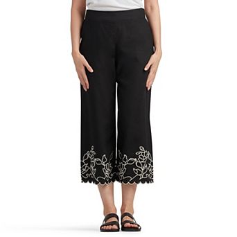 Women's AB Studio Pull On Straight Leg Pants With Embroidered Hem