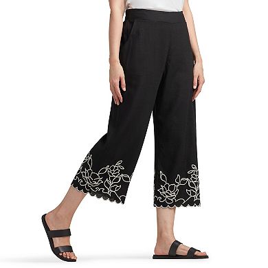Women's AB Studio Pull On Straight Leg Pants With Embroidered Hem