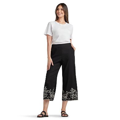 Women's AB Studio Pull On Straight Leg Pants With Embroidered Hem
