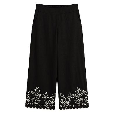 Women's AB Studio Pull On Straight Leg Pants With Embroidered Hem