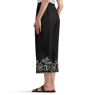 Women's AB Studio Pull On Straight Leg Pants With Embroidered Hem