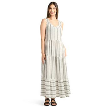 Women's AB Studio Sleeveless V-Neck Stripe Tiered Maxi Dress