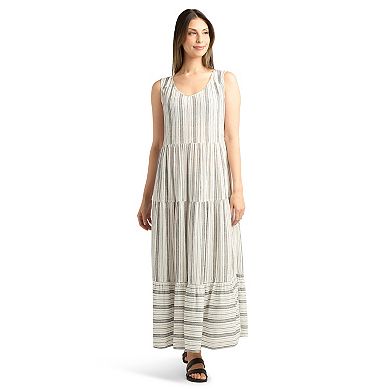 Women's AB Studio Sleeveless V-Neck Stripe Tiered Maxi Dress