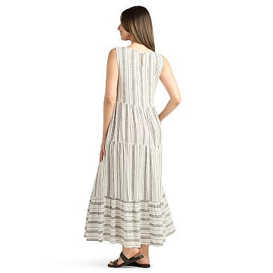 Women's AB Studio Sleeveless V-Neck Stripe Tiered Maxi Dress
