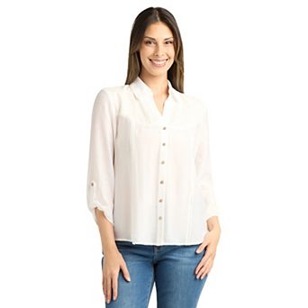 Women's AB Studio Front Lace Yoke Top With Tie Front