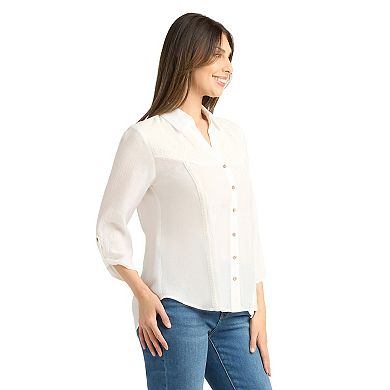 Women's AB Studio Front Lace Yoke Top With Tie Front