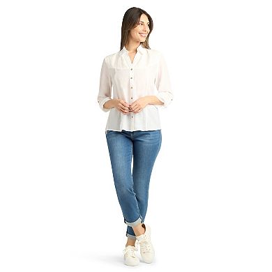 Women's AB Studio Front Lace Yoke Top With Tie Front