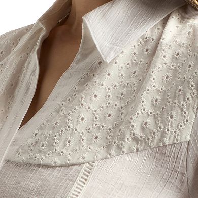 Women's AB Studio Front Lace Yoke Top With Tie Front