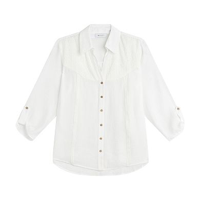 Women's AB Studio Front Lace Yoke Top With Tie Front
