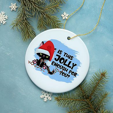 Funny Black Cat Cranky Christmas Humor Ornament
