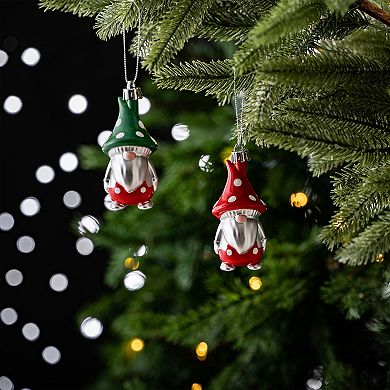 Red and Green Polka Dot Christmas Folksy Gnome Ornament Set, 8 Shatterproof Tree Gnomies