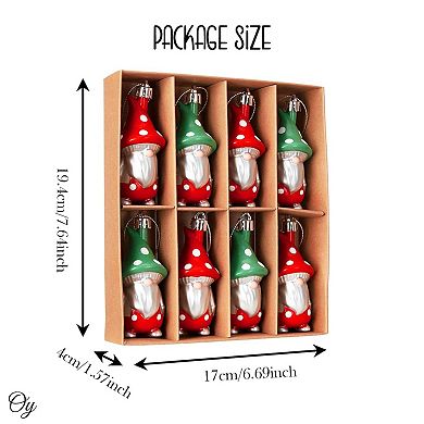 Red and Green Polka Dot Christmas Folksy Gnome Ornament Set, 8 Shatterproof Tree Gnomies