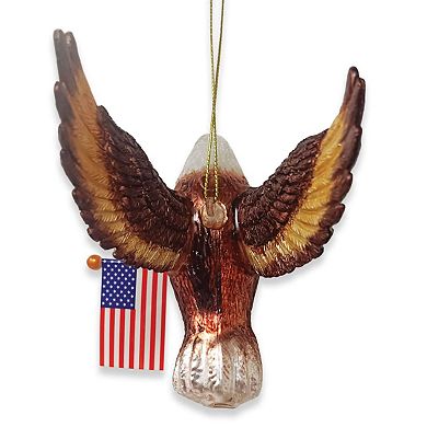 American Bald Eagle Patriotic Glass Ornament, USA Flag Christmas Decor