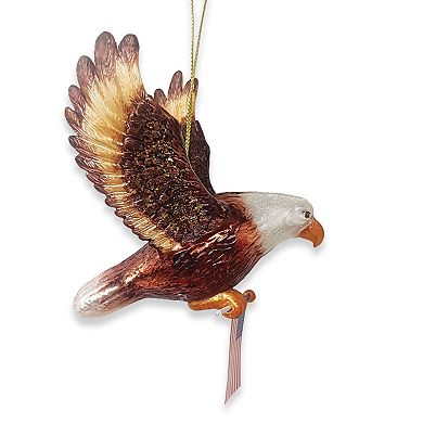American Bald Eagle Patriotic Glass Ornament, USA Flag Christmas Decor