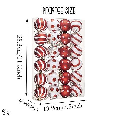 Polka Dot and Candycane Color Style Ornament Bundle, Set of 24 Red and White Patterned Christmas