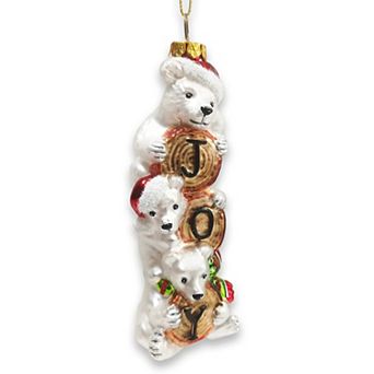 Joyful Polar Bear Trio Stacked Glass Christmas Ornament