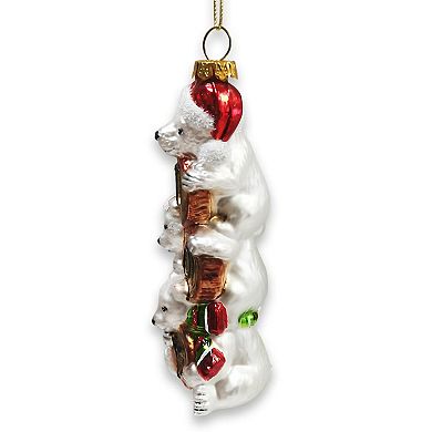 Joyful Polar Bear Trio Stacked Glass Christmas Ornament