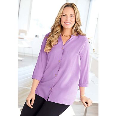 Catherines Women's Plus Size Petite Light And Airy Y-Neck Blouse