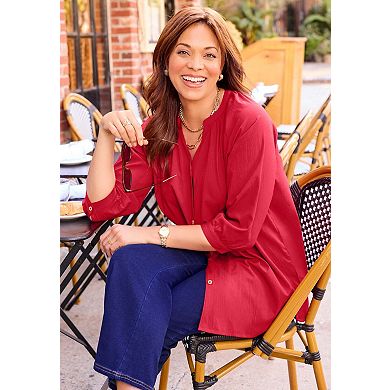 Catherines Women's Plus Size Petite Light And Airy Y-Neck Blouse