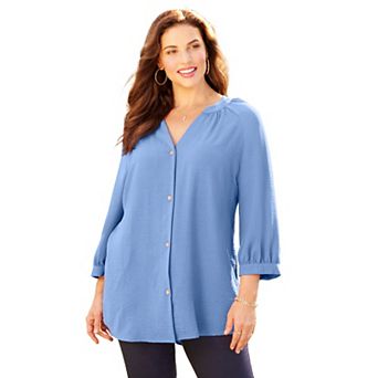 Catherines Women's Plus Size Petite Light And Airy Y-Neck Blouse