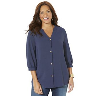 Catherines Women's Plus Size Petite Light And Airy Y-Neck Blouse
