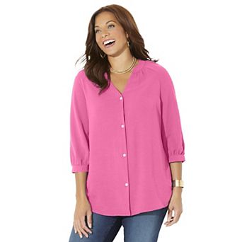 Catherines Women's Plus Size Petite Light And Airy Y-Neck Blouse