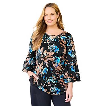 Catherines Women's Plus Size Dream Drape Bell Sleeve Top