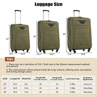 Merax Softside Luggage Expandable 3 Piece Set Suitcase with Duffel Bag