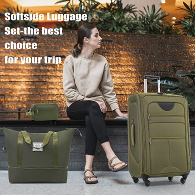 Merax Softside Luggage Expandable 3 Piece Set Suitcase with Duffel Bag