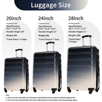 Merax Hardshell Luggage Sets 3 Piece Gradient Color Expandable Suitcase with Spinner Wheels