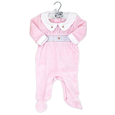 Baby Girls Smocked Velour Footie