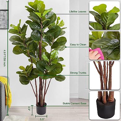 Artificial Fiddle Leaf Fig Tree, for Indoor Outdoor Home Office Living Room Bedroom Decor