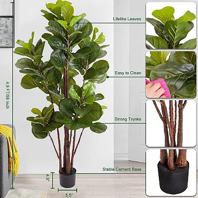 Artificial Fiddle Leaf Fig Tree, for Indoor Outdoor Home Office Living Room  Bedroom Decor