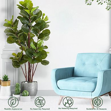 Artificial Fiddle Leaf Fig Tree, for Indoor Outdoor Home Office Living Room Bedroom Decor
