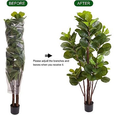 Artificial Fiddle Leaf Fig Tree, for Indoor Outdoor Home Office Living Room Bedroom Decor