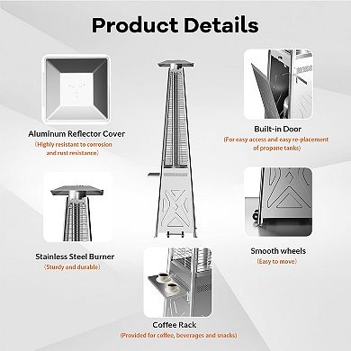 48,000BTU Pyramid Shaped Freestanding Heater, Outdoor Gas Patio Heate for Garden Patio Terrace