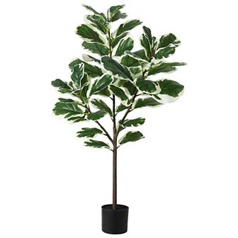 Artificial Fiddle Leaf Fig Tree, Faux Ficus Lyrata Plant with 46 Fiddle Leaves, for Indoor Outdoor