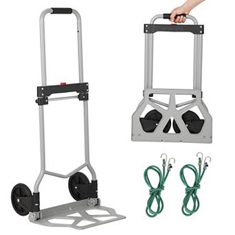 Folding Hand Truck Cart, with Bungee Cord, Silent Wheels, Telescoping Handle, Dual Bearings