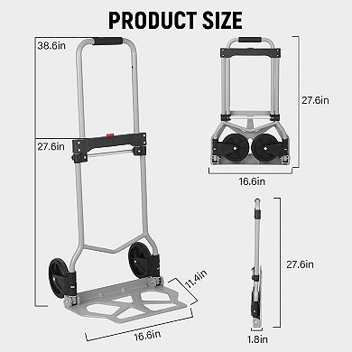 Folding Hand Truck Cart, with Bungee Cord, Silent Wheels, Telescoping Handle, Dual Bearings