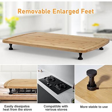Stovetop Cover Cutting Board with Legs and Juice Grooves for RV Stove