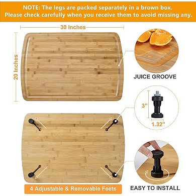 Stovetop Cover Cutting Board with Legs and Juice Grooves for RV Stove