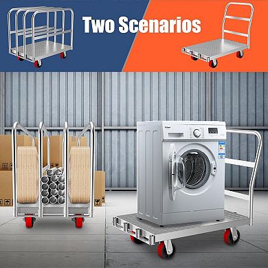 2-in-1 Heavy Duty Panel Truck Cart, All Steel Platform Truck for Loading and Storage, 8 Holes