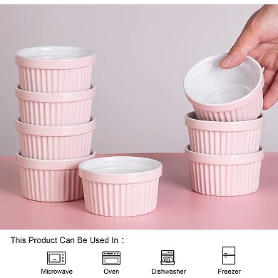 8 oz Ramekins Bowls, Tiny Ramekins Dip Bowl Porcelain Souffle Dish Set of 8