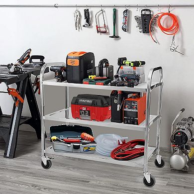 3 Tier Stainless Steel Utility Cart with Handle and Locking Wheels, 265Lbs