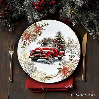 Farmhouse Christmas Set of 4 Plates with Real Gold, Tableware for Salad, Dessert, and Appetizer